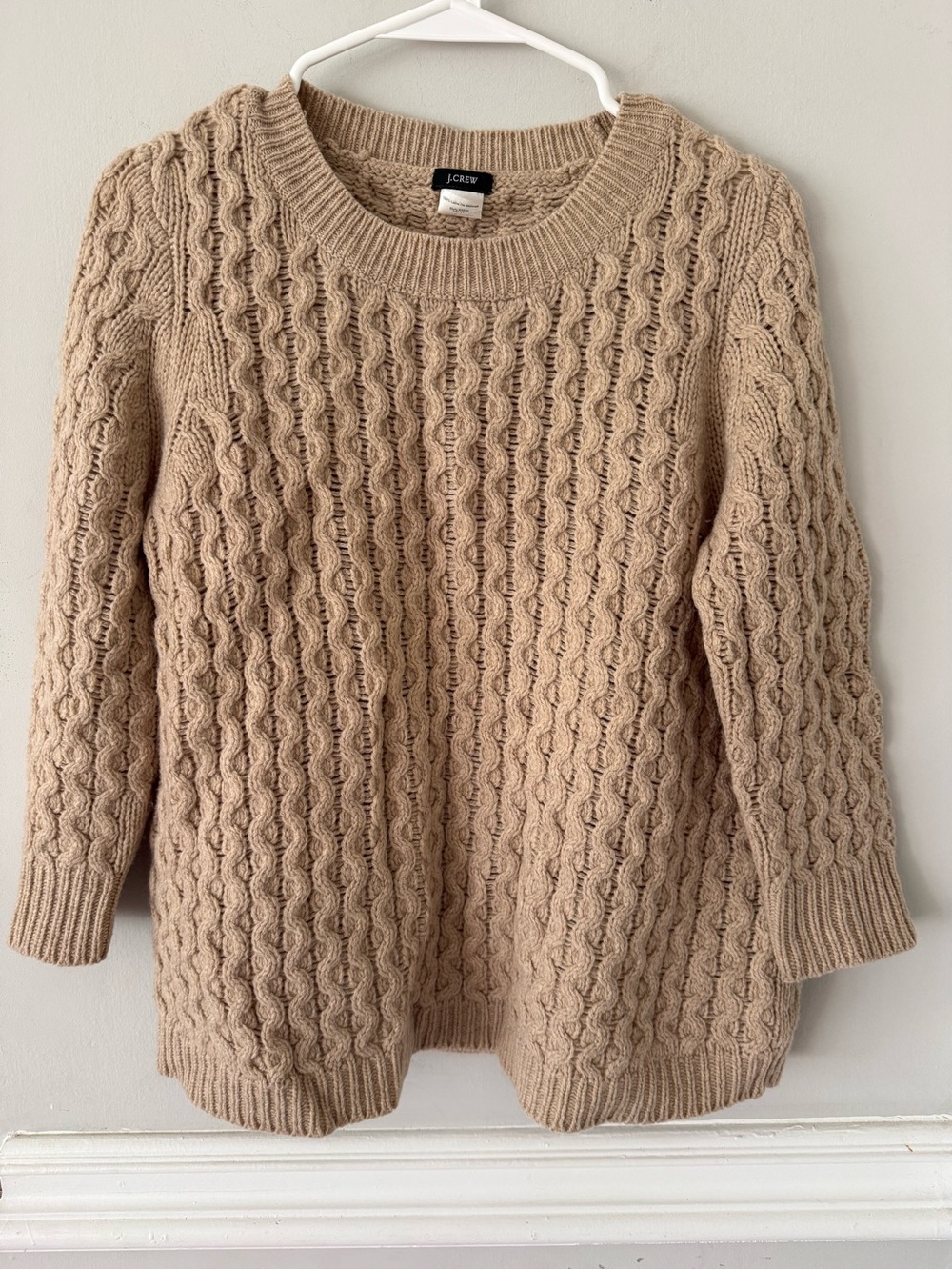 J. Crew small merino wool Women's Cable Knit Crewneck Sweater - Beige